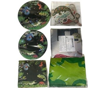 REPTILE PARTY BUNDLE BIRTHDAY DECORATIONS PLATES BANNER BACKDROP TABLE CLOTH